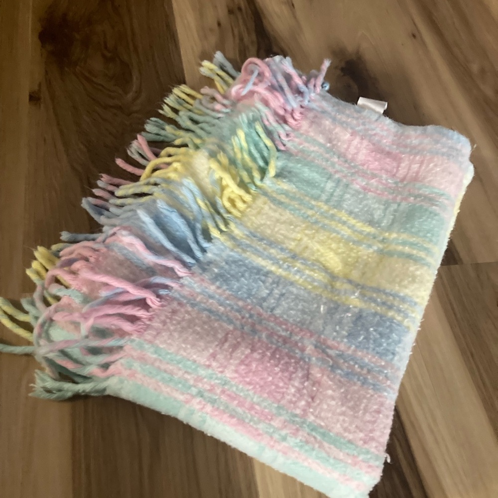 Gerber Baby Blanket Vintage Pastel Plaid Acrylic Fringe. USA